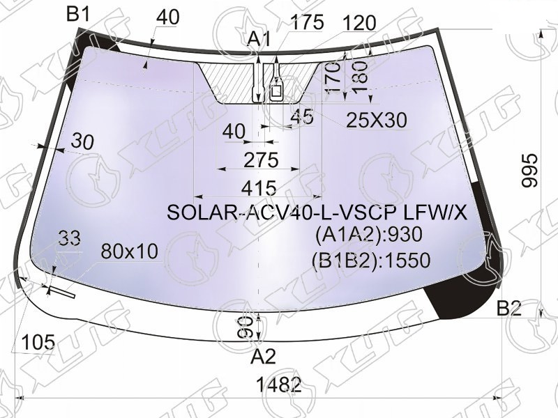 Стекло лобовое атермальное TOYOTA CAMRY XYG SOLAR-ACV40-L-VSCP LFW/X 