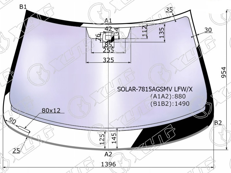 Стекло лобовое атермальное SKODA RAPID, SEAT TOLEDO XYG SOLAR-7815AGSMV LFW/X 