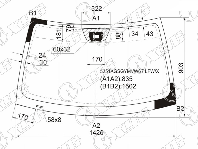 Стекло лобовое MERCEDES-BENZ C-CLASS (W203) XYG 5351AGSGYMVW6T LFW/X 