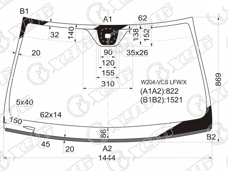 Стекло лобовое MERCEDES-BENZ C-CLASS (W204) XYG W204-VCS LFW/X 