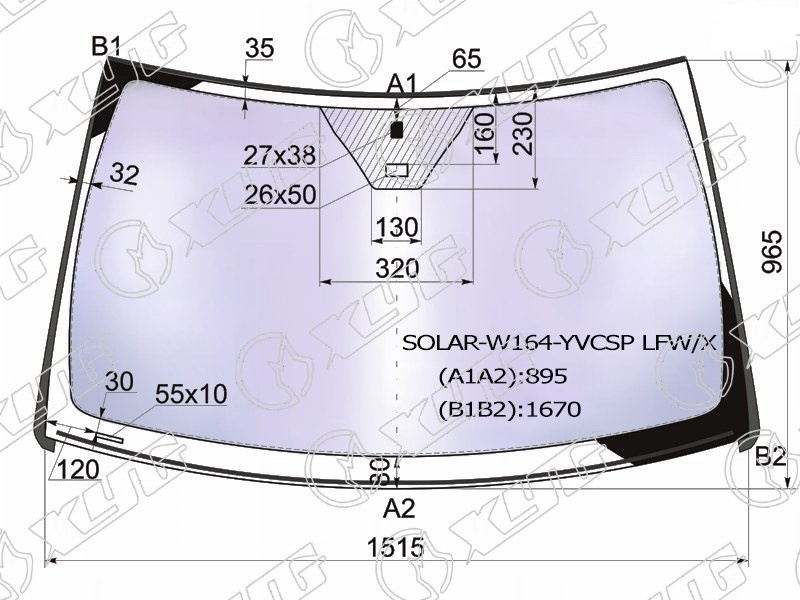 Стекло лобовое атермальное MERCEDES ML-CLASS (W164), GL-CLASS (X164) XYG SOLAR-W164-YVCSP LFW/X  