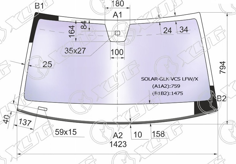Стекло лобовое атермальное MERCEDES GLK-CLASS XYG SOLAR-GLK-VCS LFW/X 