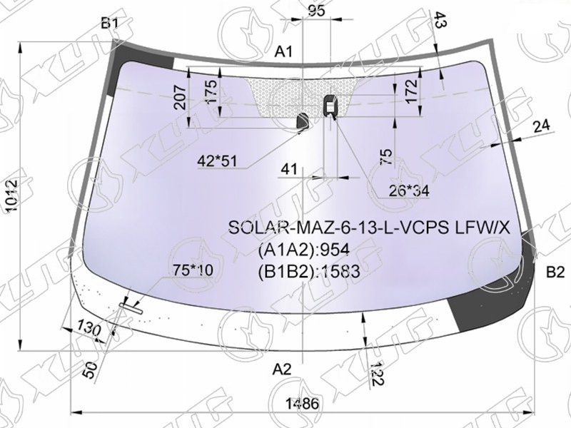 Стекло лобовое атермальное MAZDA 6 XYG SOLAR-MAZ-6-13-L-VCPS LFW/X 