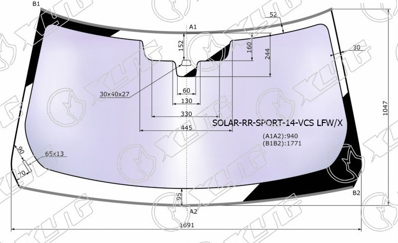 Стекло лобовое атермальное LR RANGE ROVER SPORT XYG SOLAR-RR-SPORT-14-VCS LFW/X 