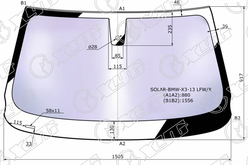 Стекло лобовое атермальное BMW X3 XYG SOLAR-BMW-X3-13 LFW/X