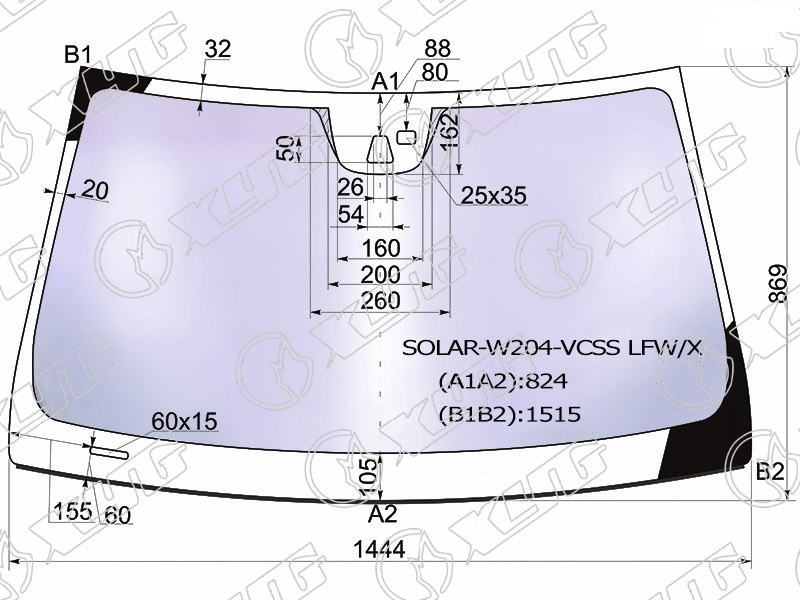 Стекло лобовое атермальное MERCEDES C-CLASS XYG SOLAR-W204-VCSS LFW/X 