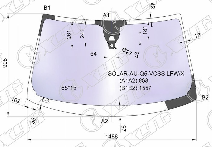 Стекло лобовое атермальное AUDI Q5 XYG SOLAR-AU-Q5-VCSS LFW/X 