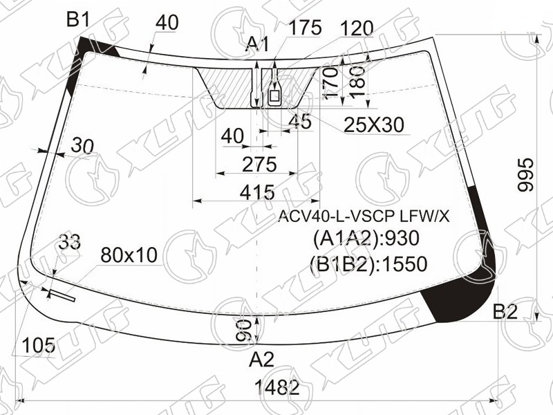 Стекло лобовое TOYOTA CAMRY XYG ACV40-L-VSCP LFW/X 