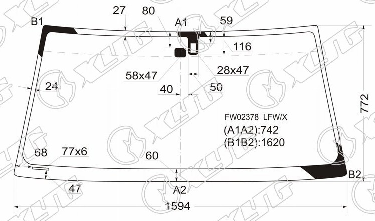 Стекло лобовое TOYOTA LAND CRUISER J100, LEXUS LX 470 XYG FW02378 LFW/X 