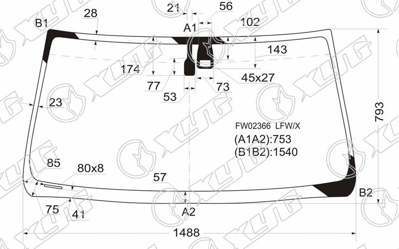 Стекло лобовое TOYOTA LAND CRUISER PRADO, LEXUS GX 470 XYG FW02366 LFW/X 