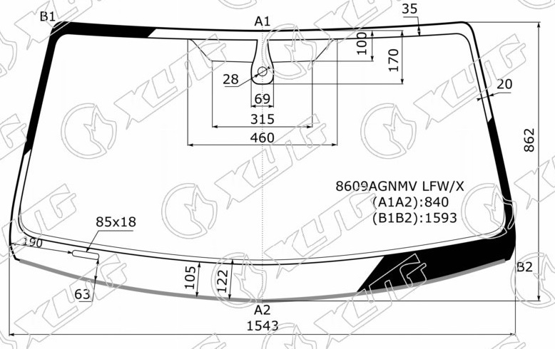 Стекло лобовое VOLKSWAGEN AMAROK XYG 8609AGNMV LFW/X 