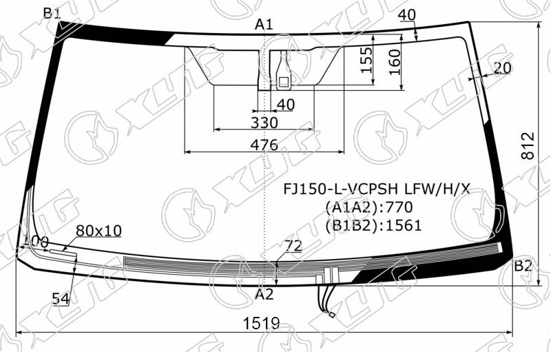 Стекло лобовое c обогревом щеток TOYOTA LAND CRUISER PRADO, LEXUS GX 460 XYG FJ150-L-VCPSH LFW/H/X 