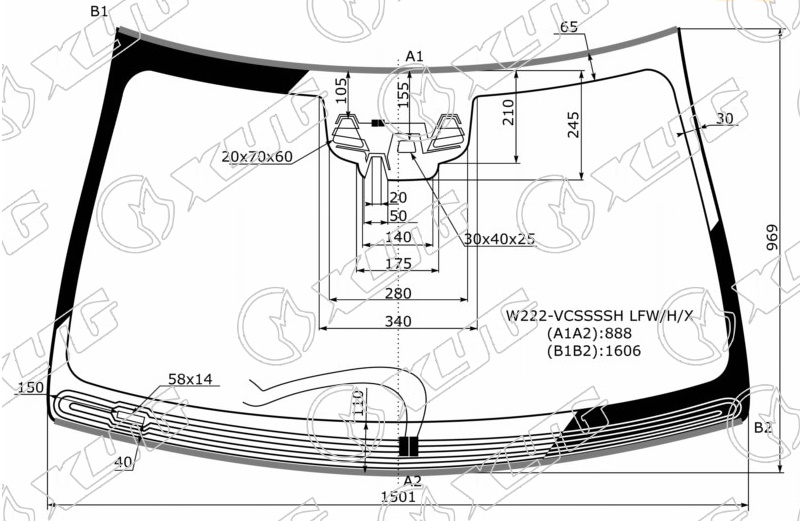 Стекло лобовое c обогревом щеток MERCEDES-BENZ S CLASS XYG W222-VCSSSSH LFW/H/X 