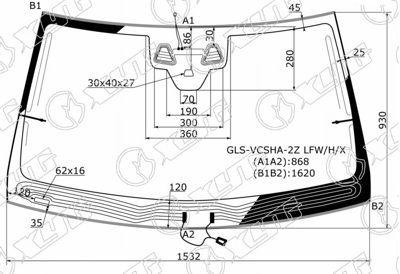 Стекло лобовое c обогревом щеток MERCEDES-BENZ GLS, GLE XYG GLS-VCSHA-2Z LFW/H/X 