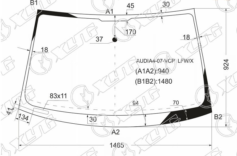 Стекло лобовое AUDI A4 XYG AUDIA4-07-VCP LFW/X 