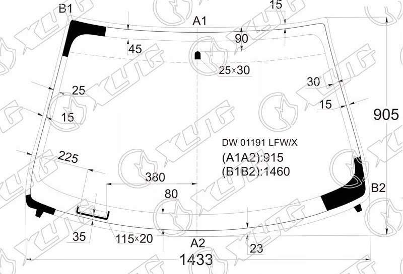 Стекло лобовое CHEVROLET CAVALIER, TOYOTA CAVALIER XYG DW01191 LFW/X 