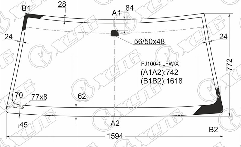 Стекло лобовое TOYOTA LAND CRUISER J100, LEXUS LX470 XYG FJ100-1 LFW/X 