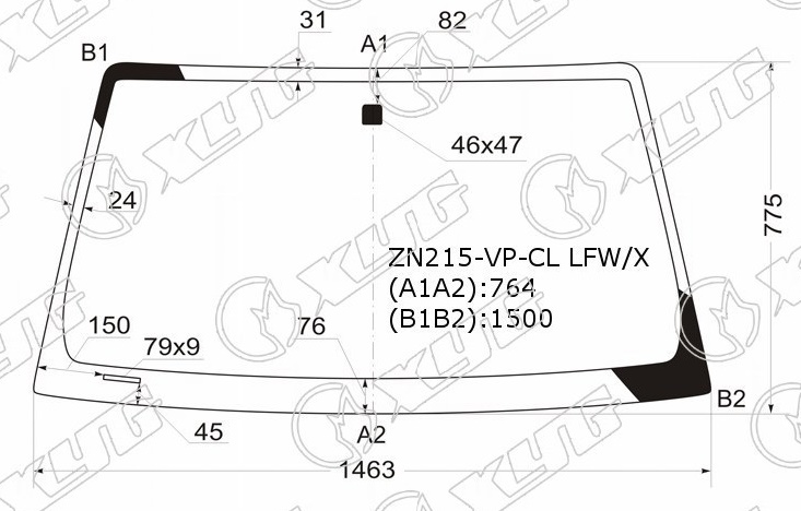 Стекло лобовое TOYOTA HILUX PICK-UP, FORTUNER XYG ZN215-VP-CL LFW/X 