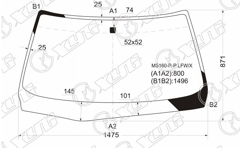 Стекло лобовое TOYOTA CROWN, ATHLETE XYG MS160-R-P LFW/X 