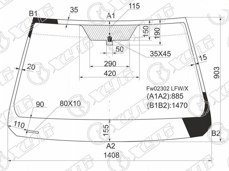 Стекло лобовое TOYOTA COROLLA MATRIX, VOLTZ, PONTIAC VIBE XYG FW02302 LFW/X 