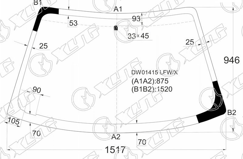 Стекло лобовое CHRYSLER SEBRING, DODGE STRATUS XYG DW01415 LFW/X 