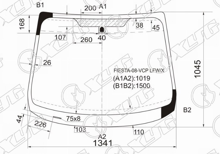 Стекло лобовое FORD FIESTA XYG FIESTA-08-VCP LFW/X 