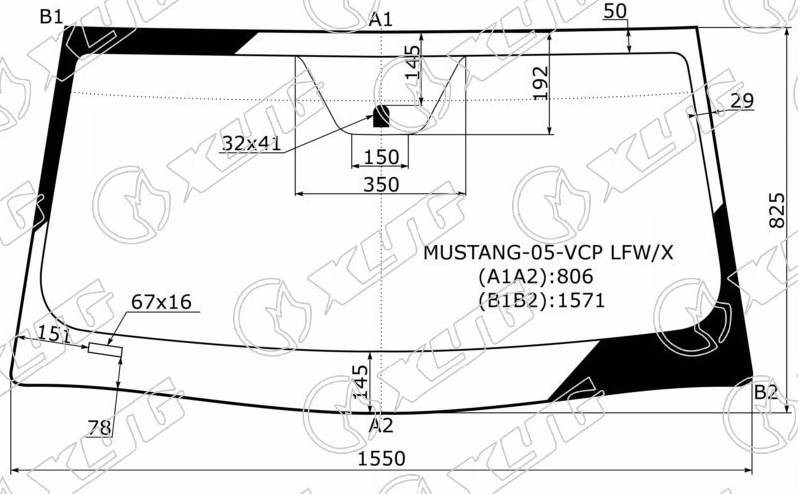 Стекло лобовое FORD MUSTANG XYG MUSTANG-05-VCP LFW/X 