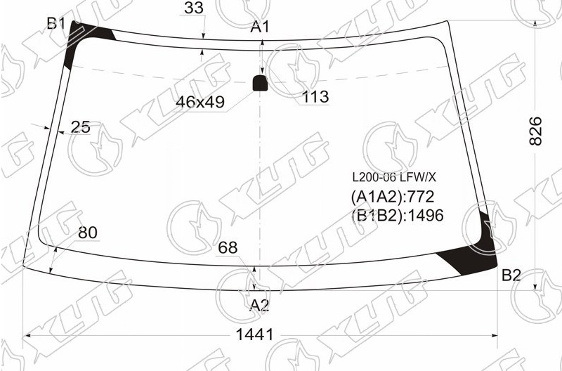 Стекло лобовое MITSUBISHI L200, PAJERO, MONTERO SPORT XYG L200-06 LFW/X 