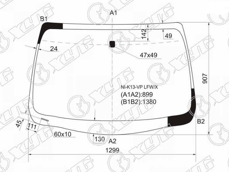 Стекло лобовое NISSAN MARCH, MICRA XYG NI-K13-VP LFW/X 