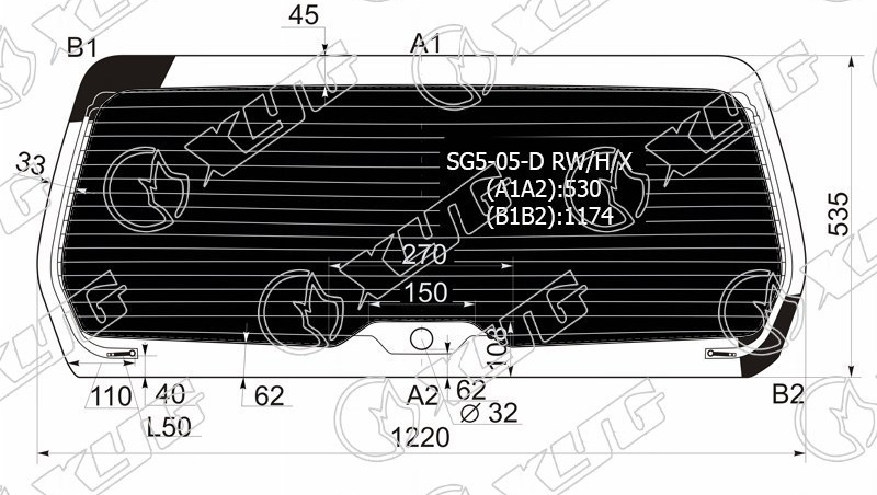 Стекло заднее затемненное с обогревом SUBARU FORESTER XYG SG5-05-D RW/H/X 