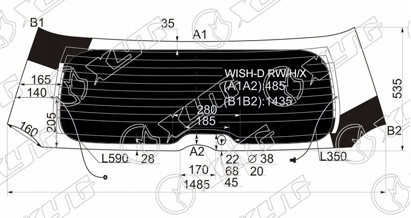 Стекло заднее затемненное с обогревом TOYOTA WISH XYG WISH-D RW/H/X 