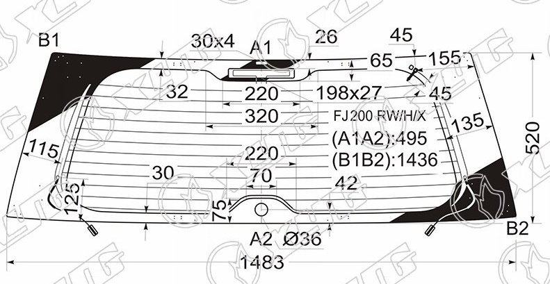 Стекло заднее с обогревом TOYOTA LAND CRUISER XYG FJ200 RW/H/X 