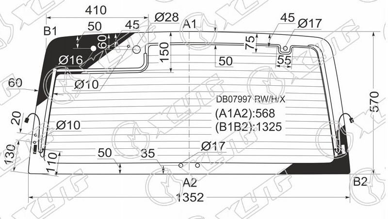 Стекло заднее с обогревом CHEVROLET BLAZER XYG DB07997 RW/H/X 