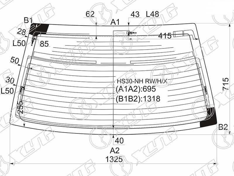 Стекло заднее с обогревом HONDA PRELUDE XYG HS30-NH RW/H/X 