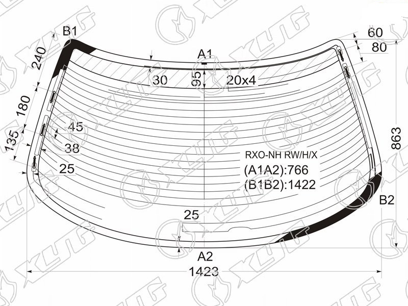 Стекло заднее с обогревом TOYOTA MARK II XYG RXO-NH RW/H/X 