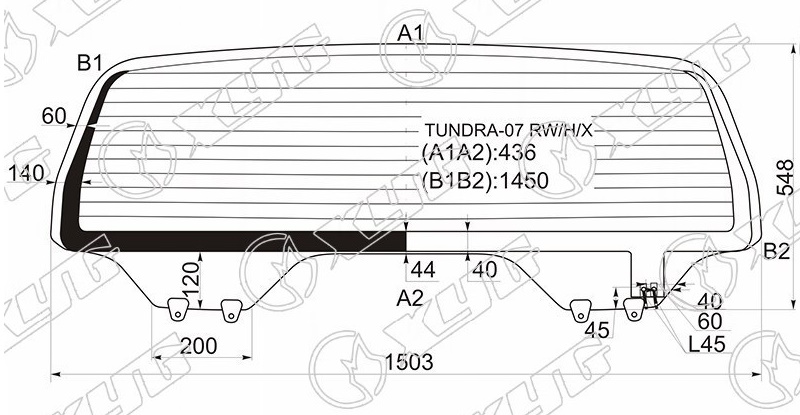 Стекло заднее с обогревом TOYOTA TUNDRA XYG TUNDRA-07 RW/H/X