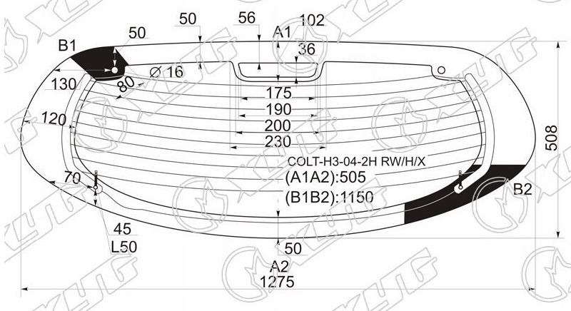 Стекло заднее с обогревом MITSUBISHI COLT XYG COLT-H3-04-2H RW/H/X 