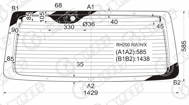 Стекло заднее с обогревом TOYOTA HIACE XYG RH200 RW/H/X 