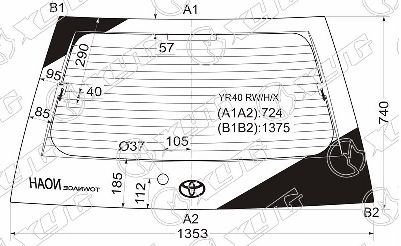 Стекло заднее с обогревом TOYOTA TOWNACE, NOAH XYG YR40 RW/H/X 