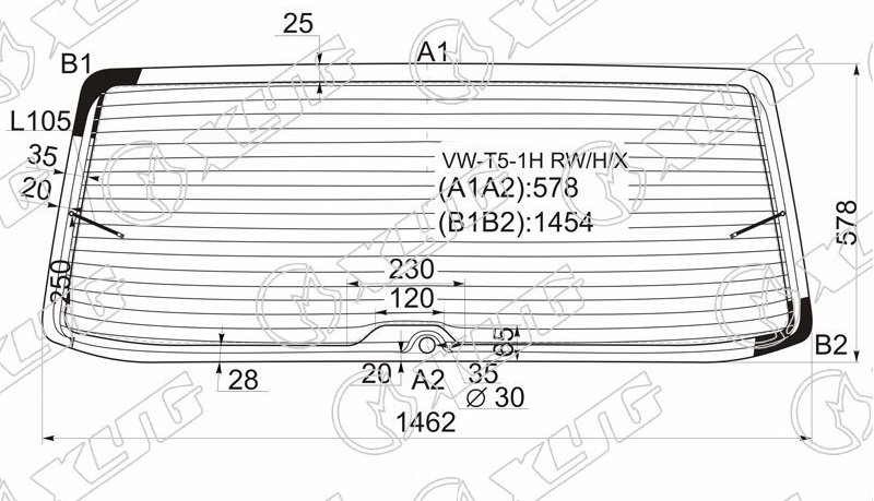 Стекло заднее с обогревом VOLKSWAGEN TRANSPORTER XYG VW-T5-1H RW/H/X 