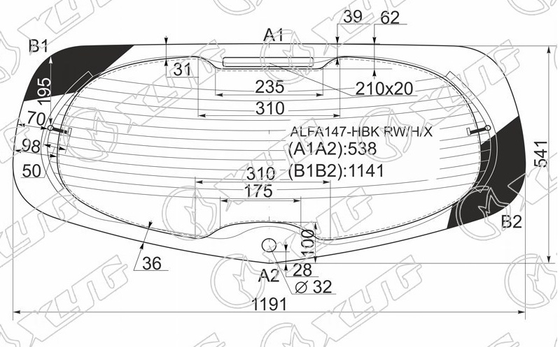 Стекло заднее с обогревом ALFA ROMEO 147 XYG ALFA147-HBK RW/H/X 