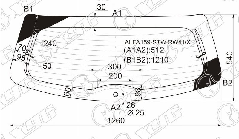 Стекло заднее с обогревом ALFA ROMEO 159 XYG ALFA159-STW RW/H/X 