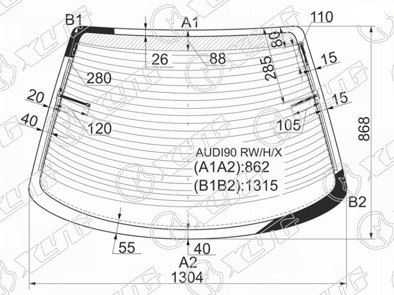 Стекло заднее с обогревом AUDI 80 XYG AUDI90 RW/H/X 