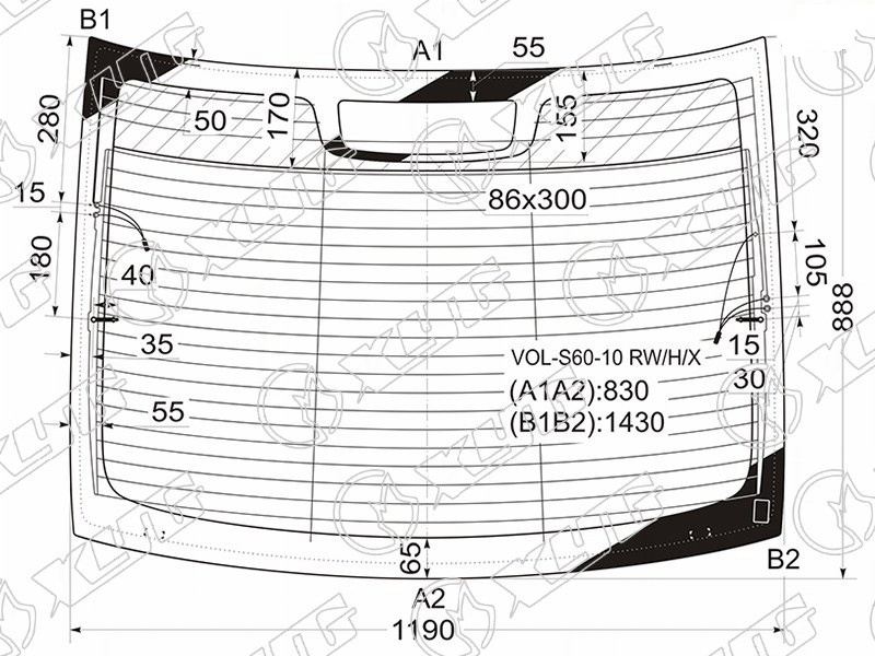 Стекло заднее с обогревом VOLVO S60 XYG VOL-S60-10 RW/H/X 