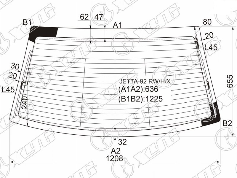 Стекло заднее с обогревом VOLKSWAGEN JETTA XYG JETTA-92 RW/H/X 