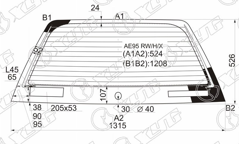 Стекло заднее с обогревом TOYOTA SPRINTER CARIB XYG AE95 RW/H/X 