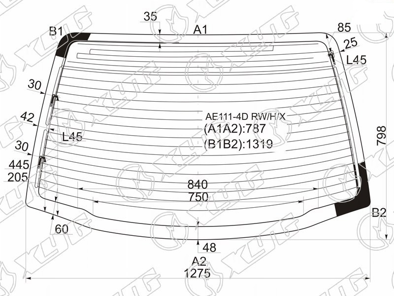 Стекло заднее с обогревом TOYOTA SPRINTER XYG AE111-4D RW/H/X 