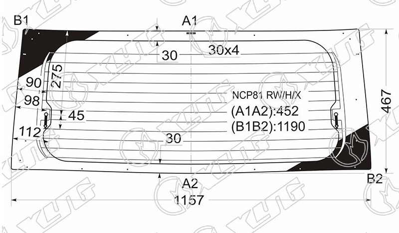 Стекло заднее с обогревом TOYOTA SIENTA XYG NCP81 RW/H/X 