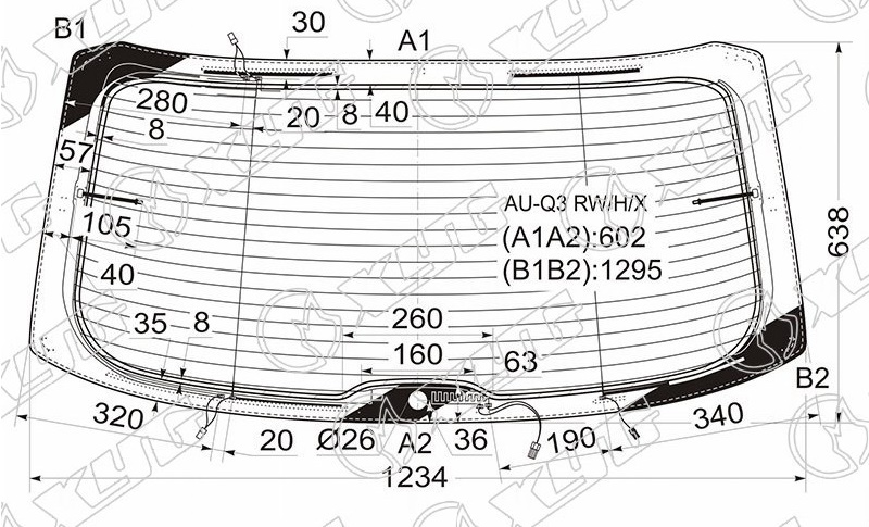 Стекло заднее с обогревом AUDI Q3 XYG AU-Q3 RW/H/X 