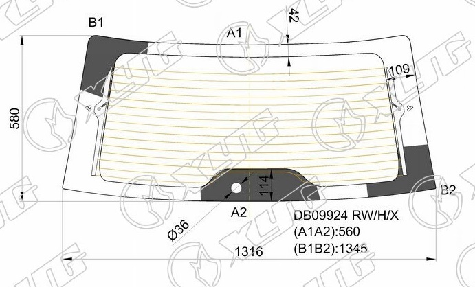 Стекло заднее с обогревом BUICK RENDEZVOUS XYG DB09924 RW/H/X 